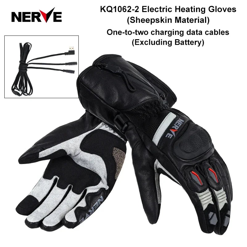 Leather Heated Moto Gloves Winter Motorcycle Waterproof Warm Touchscreen Electric Heating Gloves Battery Motorbike Guantes