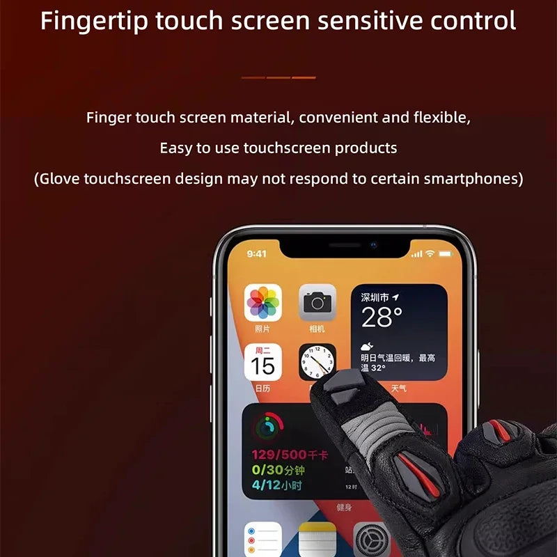 Leather Heated Moto Gloves Winter Motorcycle Waterproof Warm Touchscreen Electric Heating Gloves Battery Motorbike Guantes