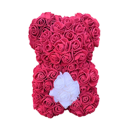 25Cm Artificial Teddy Rose Flower Bear with Box Romantic Valentines Day Gift Girlfriend Anniversary Wedding Party Supplies