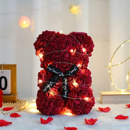 25Cm Artificial Teddy Rose Flower Bear with Box Romantic Valentines Day Gift Girlfriend Anniversary Wedding Party Supplies