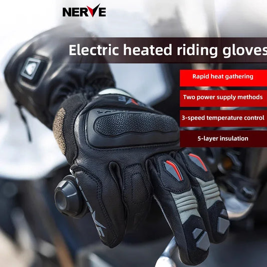 Leather Heated Moto Gloves Winter Motorcycle Waterproof Warm Touchscreen Electric Heating Gloves Battery Motorbike Guantes