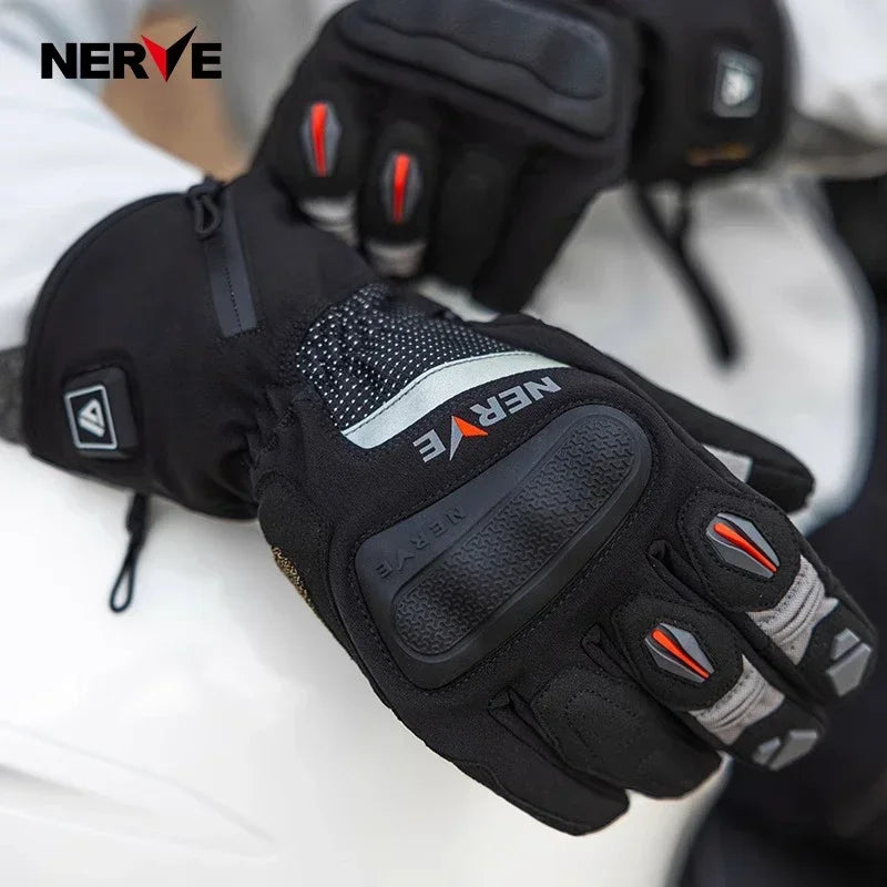Leather Heated Moto Gloves Winter Motorcycle Waterproof Warm Touchscreen Electric Heating Gloves Battery Motorbike Guantes