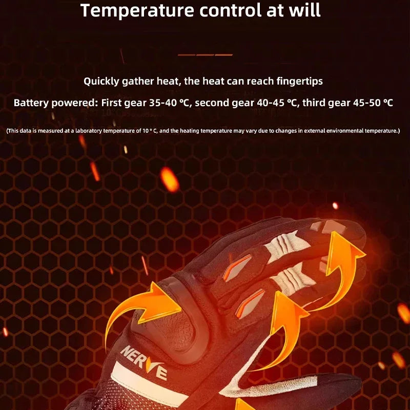 Leather Heated Moto Gloves Winter Motorcycle Waterproof Warm Touchscreen Electric Heating Gloves Battery Motorbike Guantes