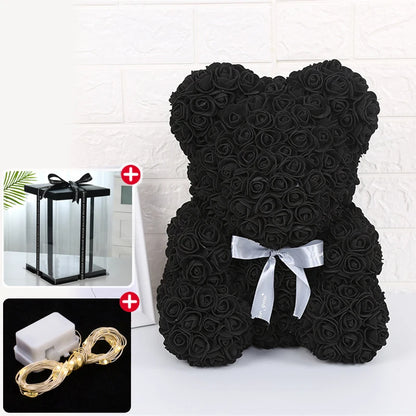 Wedding Decoration Rose Bear Artificial Flower with Box and Light Rose Teddy Bear for Women Valentines Girlfriend Birthday Gifts