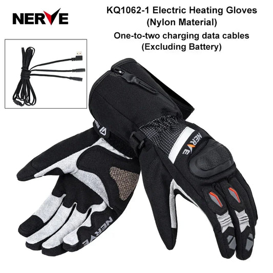 Leather Heated Moto Gloves Winter Motorcycle Waterproof Warm Touchscreen Electric Heating Gloves Battery Motorbike Guantes